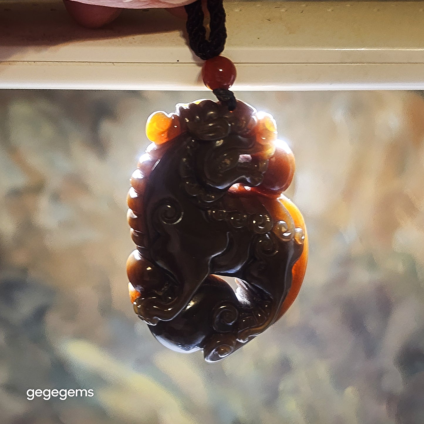 Premium Nephrite deep caramel brown greasy 3 dimensional Pi Xiu pendant (with certificate) 精品且末和田玉老褐糖油润立体貔貅吊坠(带证书)
