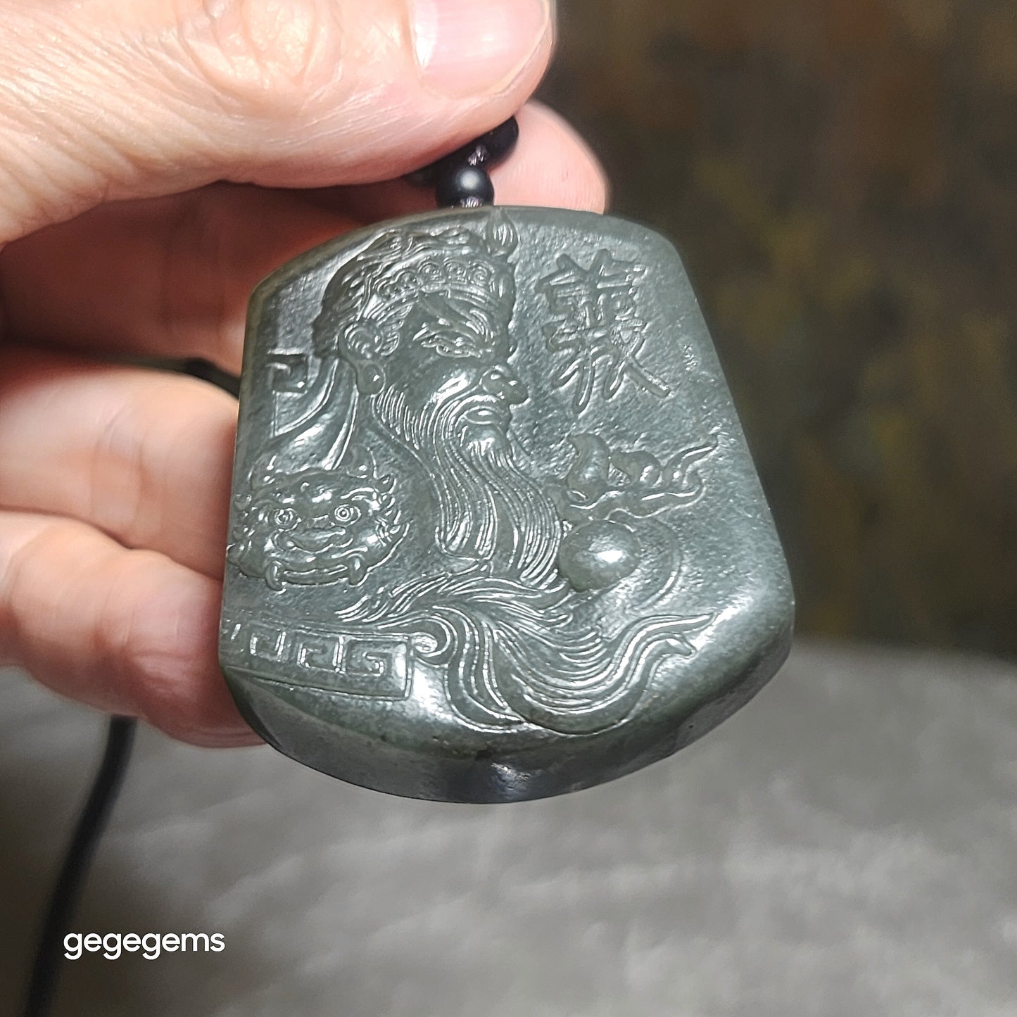 Premium Nephrite light blue green caramel brown Guan Gong (Guan Yu) Pi Xiu Good Luck pendant (with certificate) 优质和田玉且末糖浅绿蓝调关公(关羽)貔貅多福吊坠(带证书)