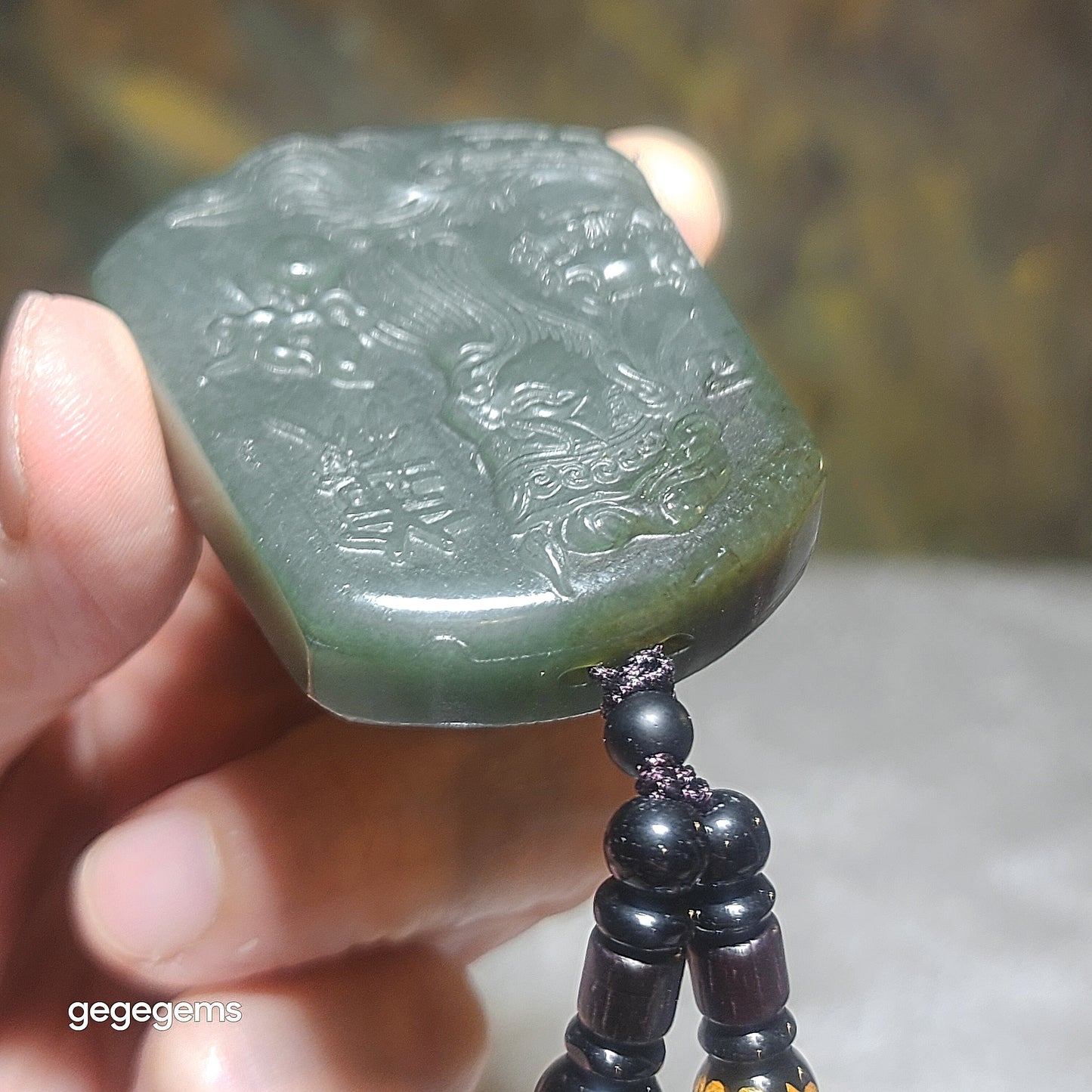 Premium Nephrite light blue green caramel brown Guan Gong (Guan Yu) Pi Xiu Good Luck pendant (with certificate) 优质和田玉且末糖浅绿蓝调关公(关羽)貔貅多福吊坠(带证书)