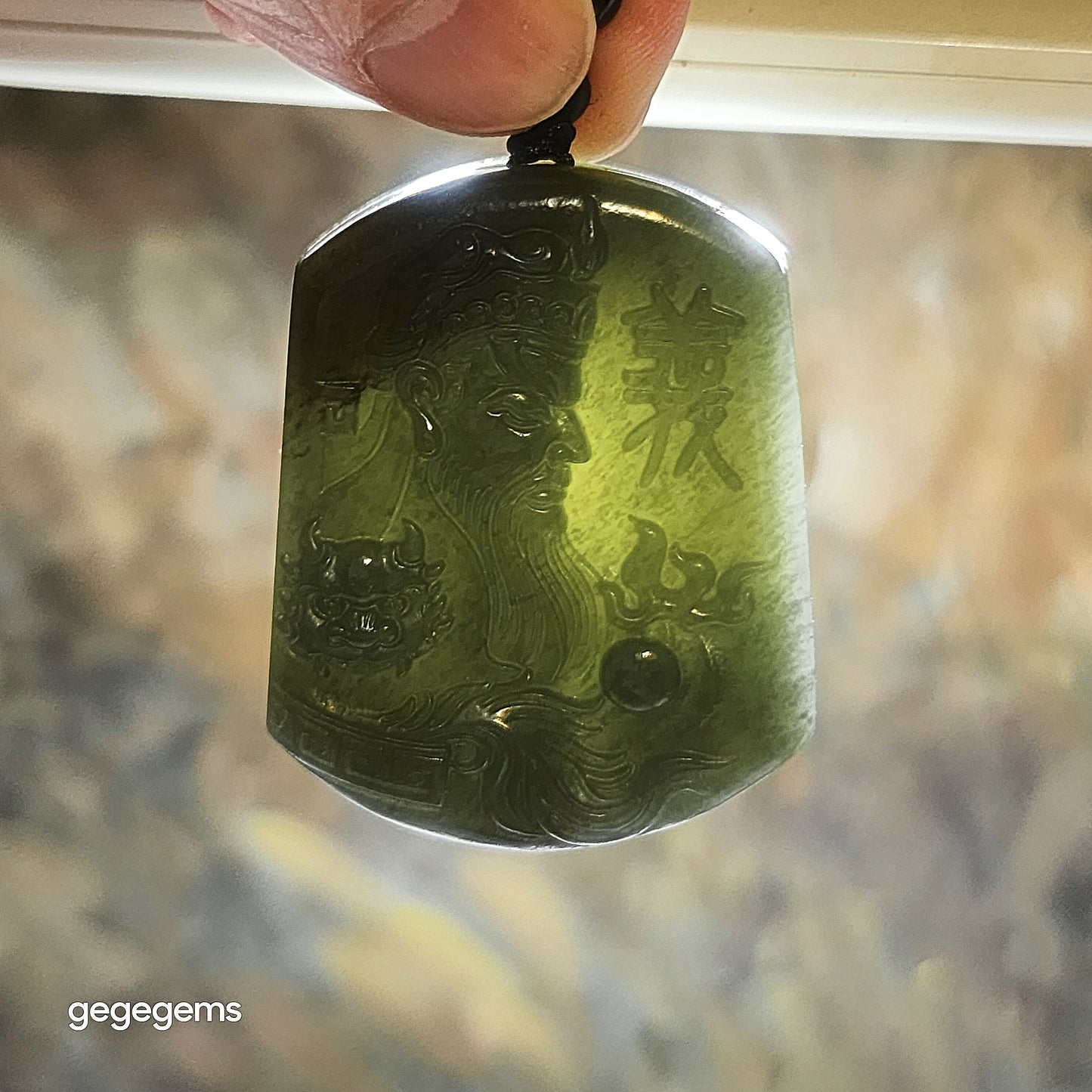Premium Nephrite light blue green caramel brown Guan Gong (Guan Yu) Pi Xiu Good Luck pendant (with certificate) 优质和田玉且末糖浅绿蓝调关公(关羽)貔貅多福吊坠(带证书)
