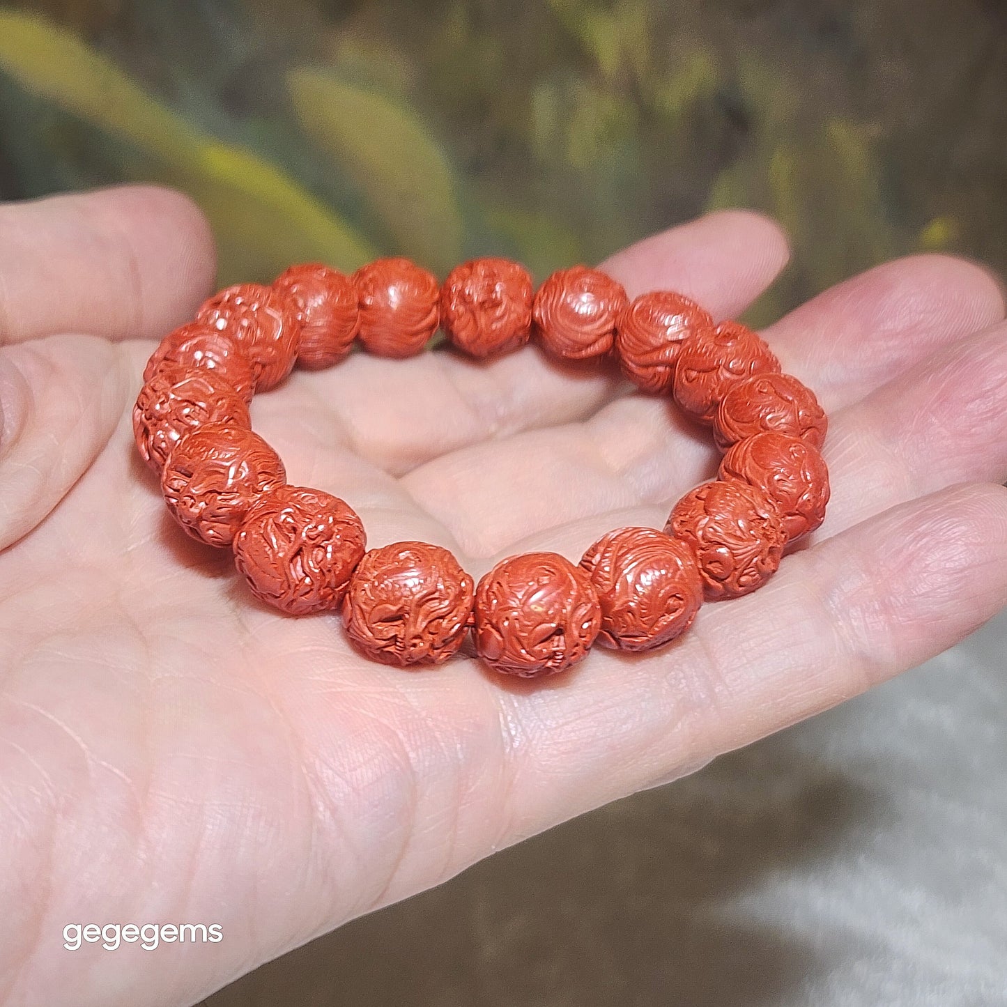 Premium 11.5mm purest natural Cinnabar 3 dimensional carvings Dragon bracelet 精品高纯朱砂立体龙手链