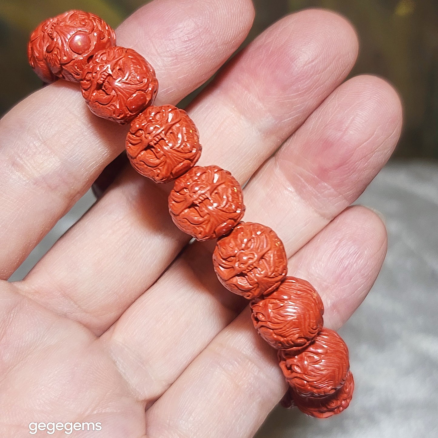 Premium 11.5mm purest natural Cinnabar 3 dimensional carvings Dragon bracelet 精品高纯朱砂立体龙手链