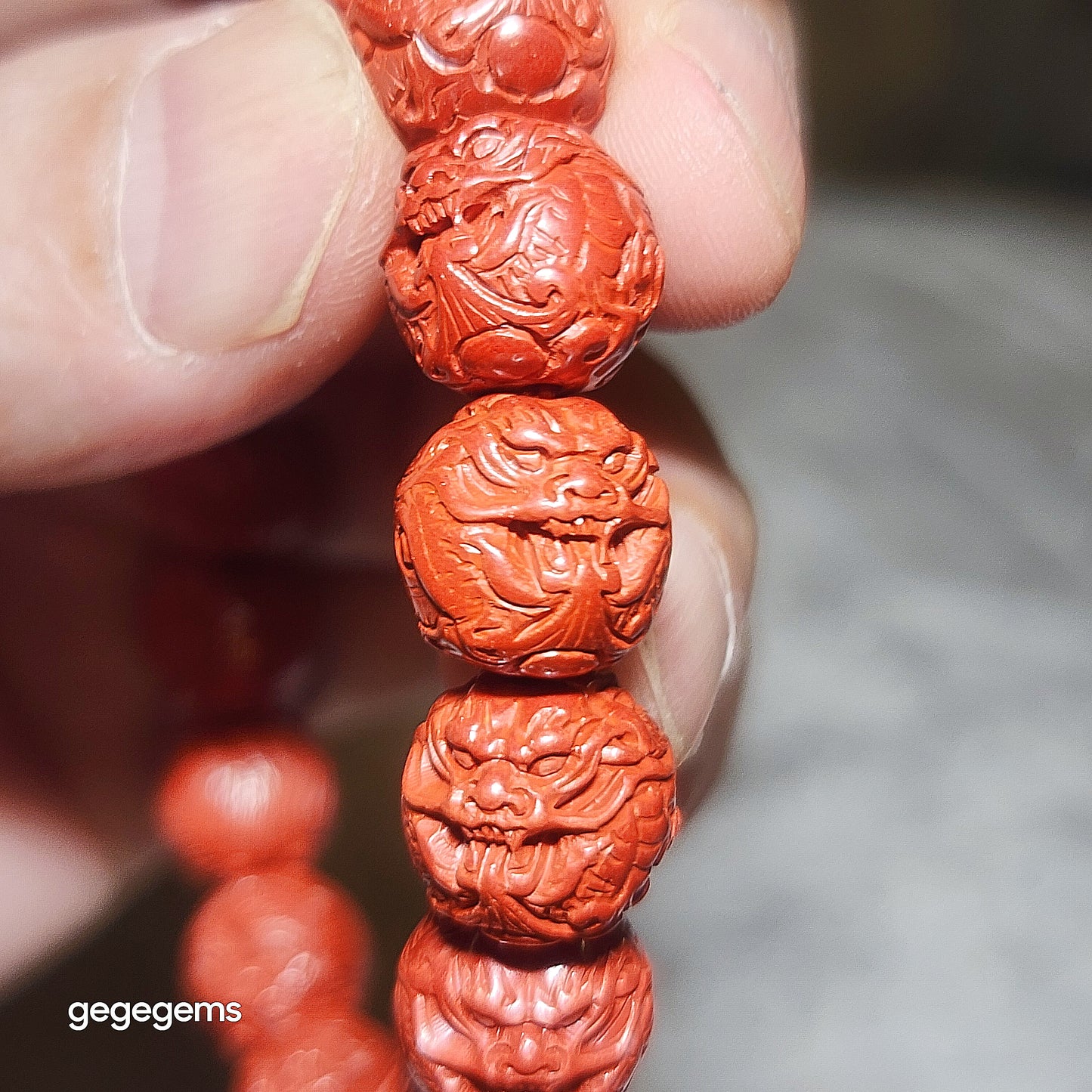 Premium 11.5mm purest natural Cinnabar 3 dimensional carvings Dragon bracelet 精品高纯朱砂立体龙手链