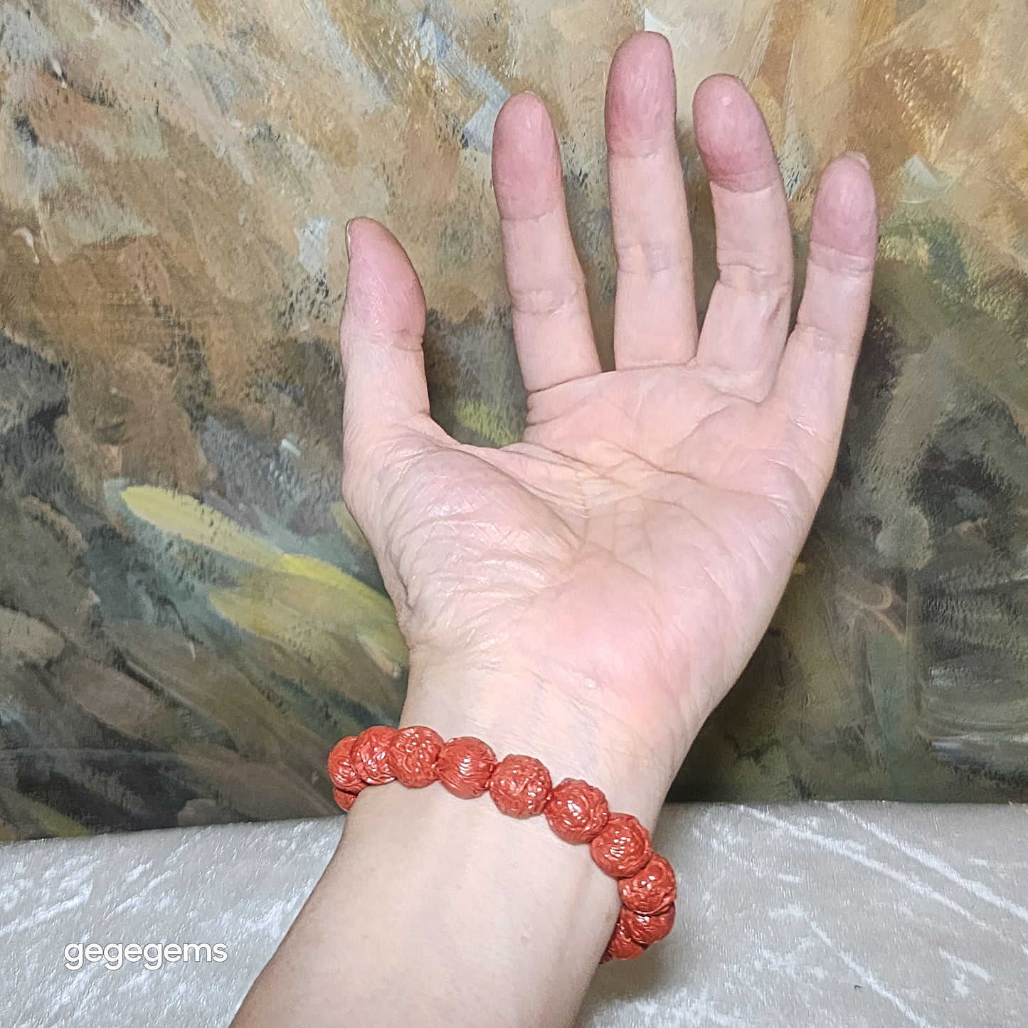 Premium 11.5mm purest natural Cinnabar 3 dimensional carvings Dragon bracelet 精品高纯朱砂立体龙手链