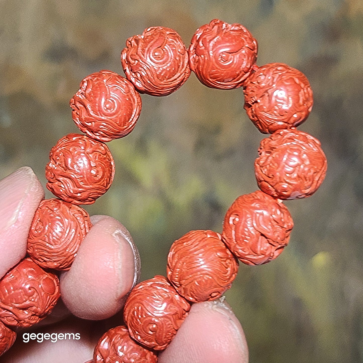 Premium 11.5mm purest natural Cinnabar 3 dimensional carvings Dragon bracelet 精品高纯朱砂立体龙手链