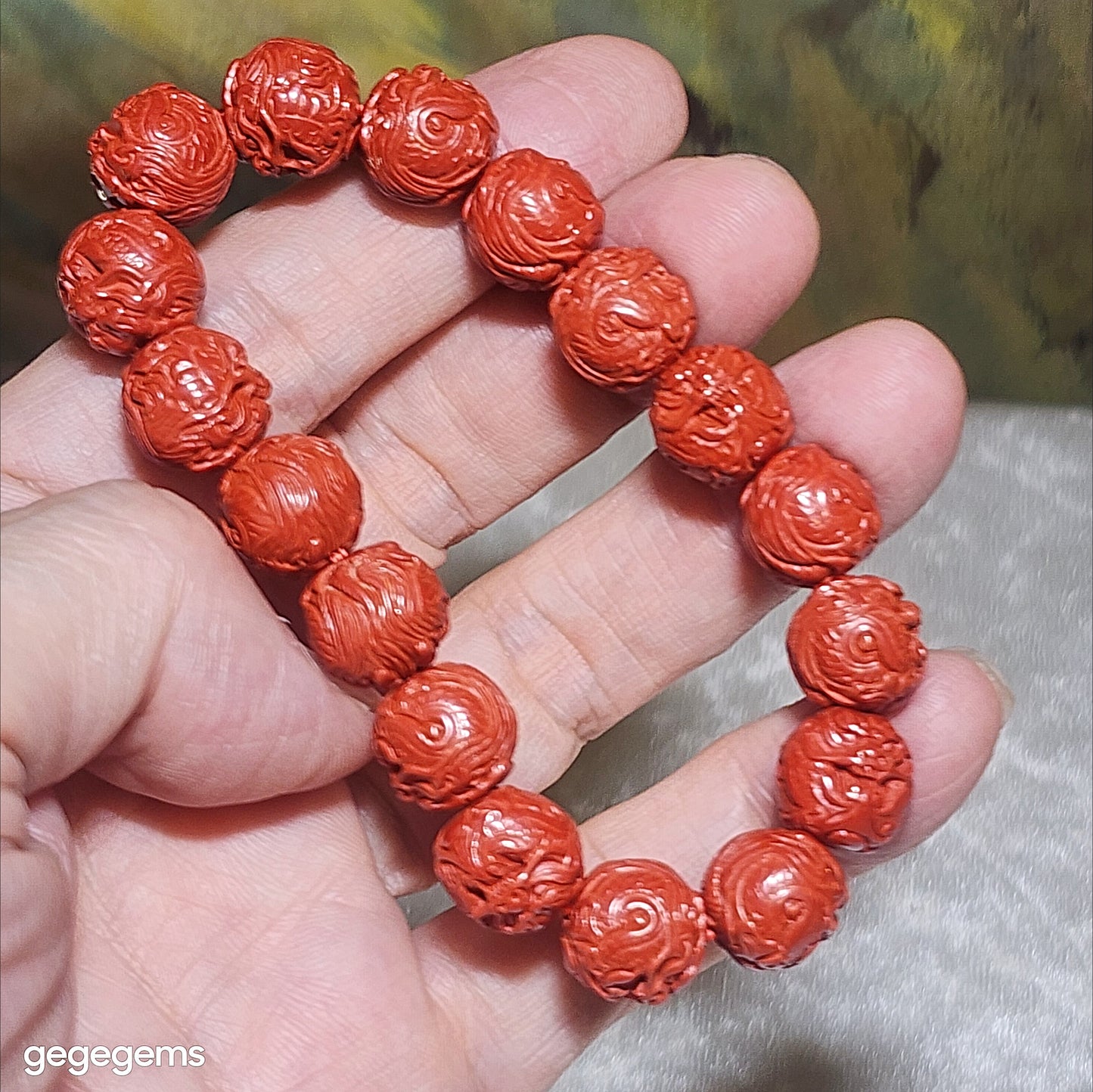Premium 11.5mm purest natural Cinnabar 3 dimensional carvings Dragon bracelet 精品高纯朱砂立体龙手链