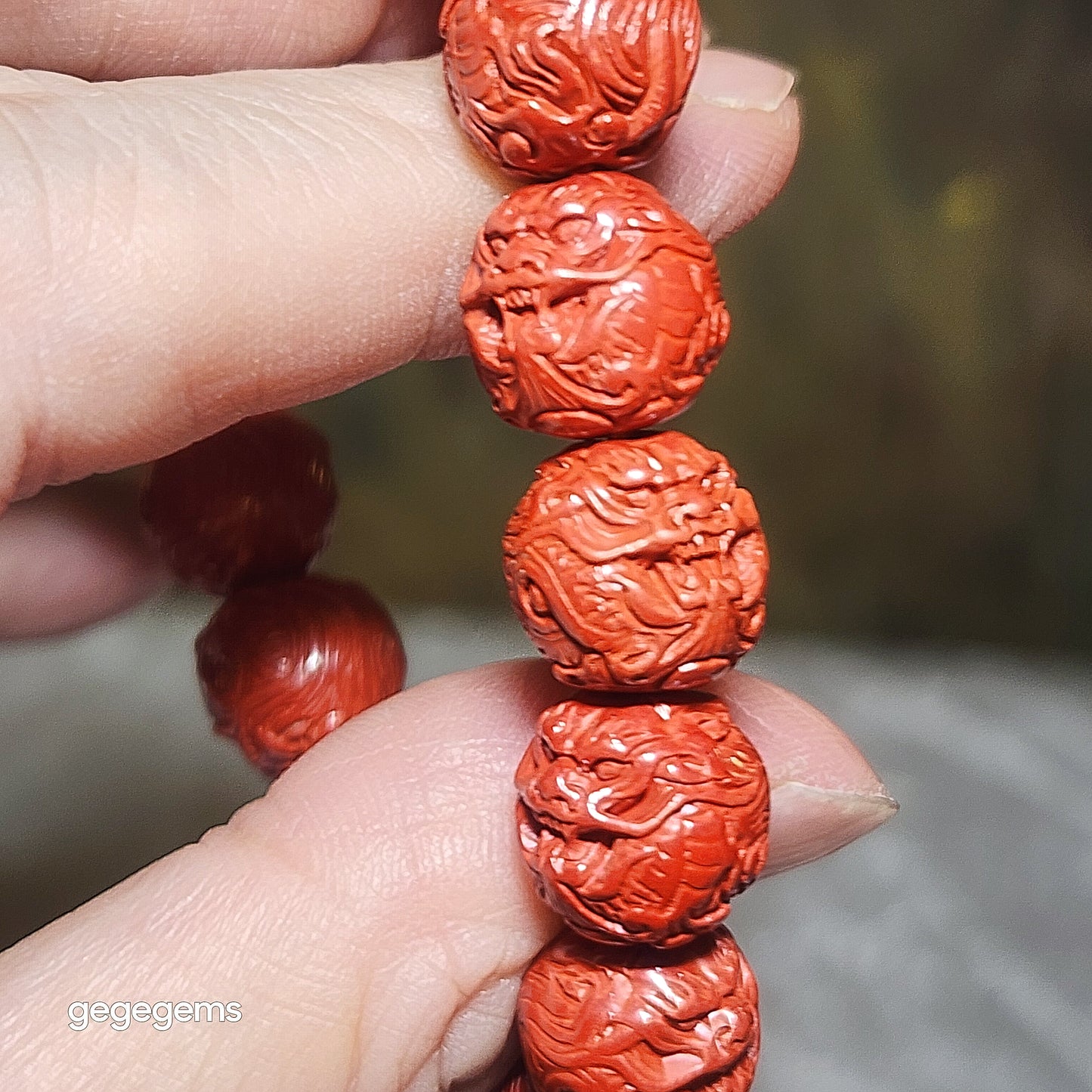 Premium 11.5mm purest natural Cinnabar 3 dimensional carvings Dragon bracelet 精品高纯朱砂立体龙手链