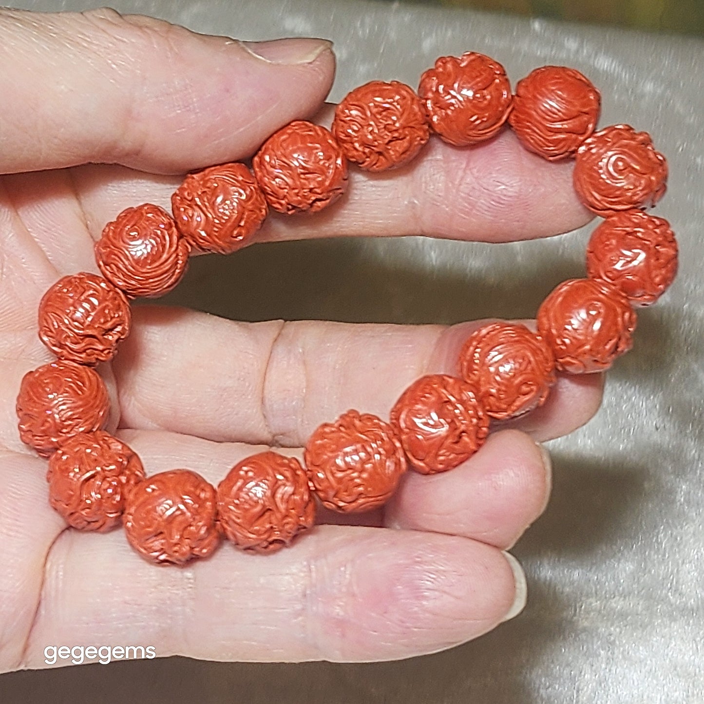 Premium 11.5mm purest natural Cinnabar 3 dimensional carvings Dragon bracelet 精品高纯朱砂立体龙手链
