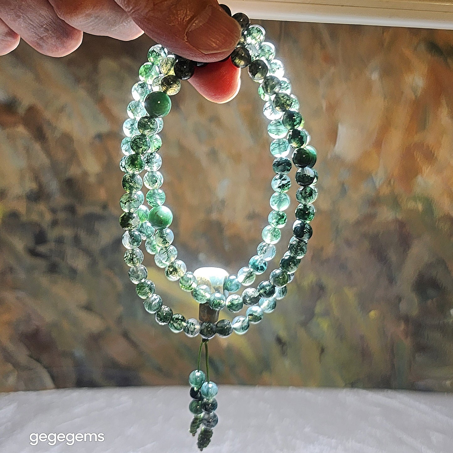 Gegegems premium 6mm 108 Icy Moss Agate Chrysocolla & Shoushan Stone mala necklace [Natural Crystals] 优质天然冰种水草玛瑙凤凰石蛇皮寿山石108念珠项链