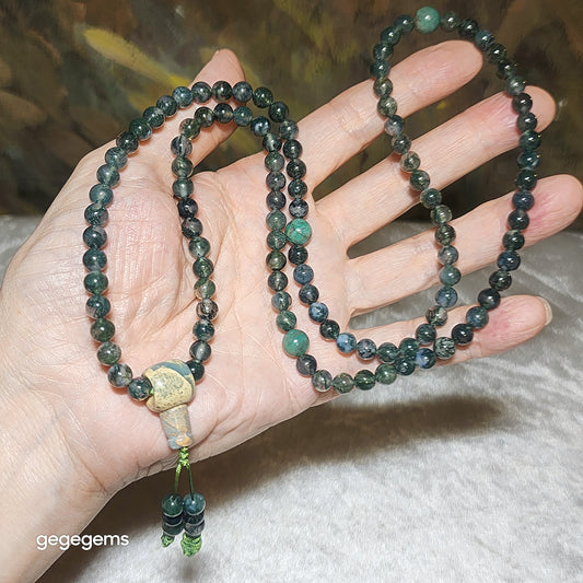 Gegegems premium 6mm 108 Icy Moss Agate Chrysocolla & Shoushan Stone mala necklace [Natural Crystals] 优质天然冰种水草玛瑙凤凰石蛇皮寿山石108念珠项链