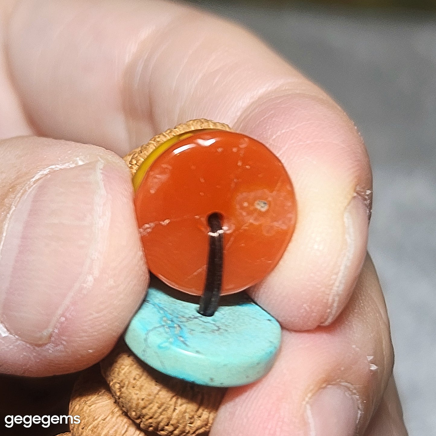 14mm "Mo Pan Lotus Bodhi" natural Nan Hong, Hubei Turquoise and  Butterscotch Amber bracelet 满包磨盘莲花菩提配南红原矿湖北松石蜜腊手链