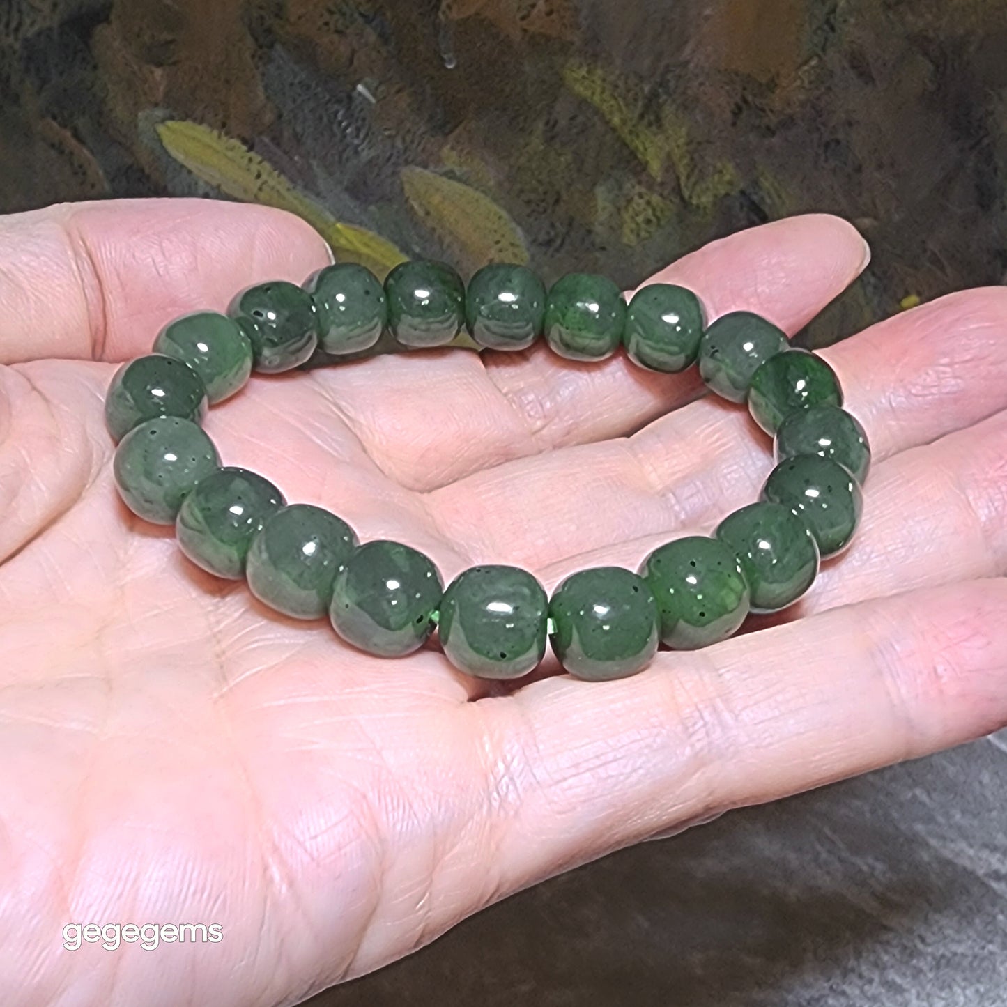 Gegegems premium 10mm Nephrite green traditional old style beads Jade bracelet (with certificate) 优质和田玉碧绿老型珠手链(带证书) #8