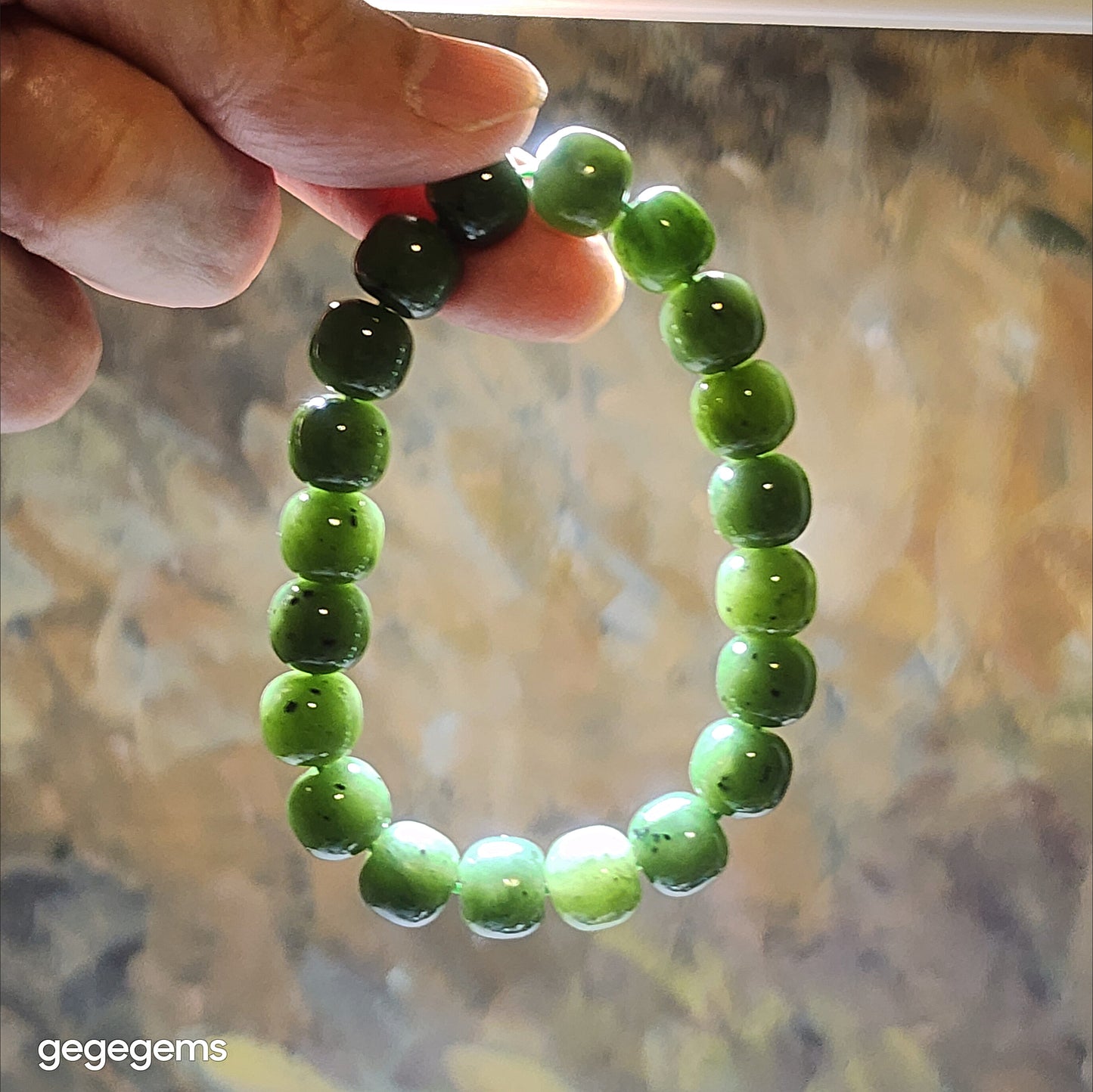 Gegegems premium 10mm Nephrite green traditional old style beads Jade bracelet (with certificate) 优质和田玉碧绿老型珠手链(带证书) #8
