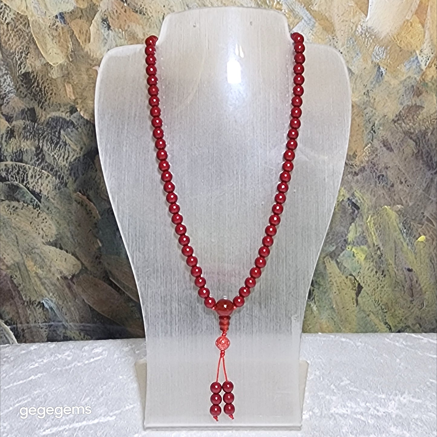 Premium Cinnabar beads 6.2mm 108 & 7.5mm carved Copper Coins and Red Agate Hulu centrepiece necklace 优质原矿朱砂108念珠项链配朱砂雕刻铜钱红玛瑙三通