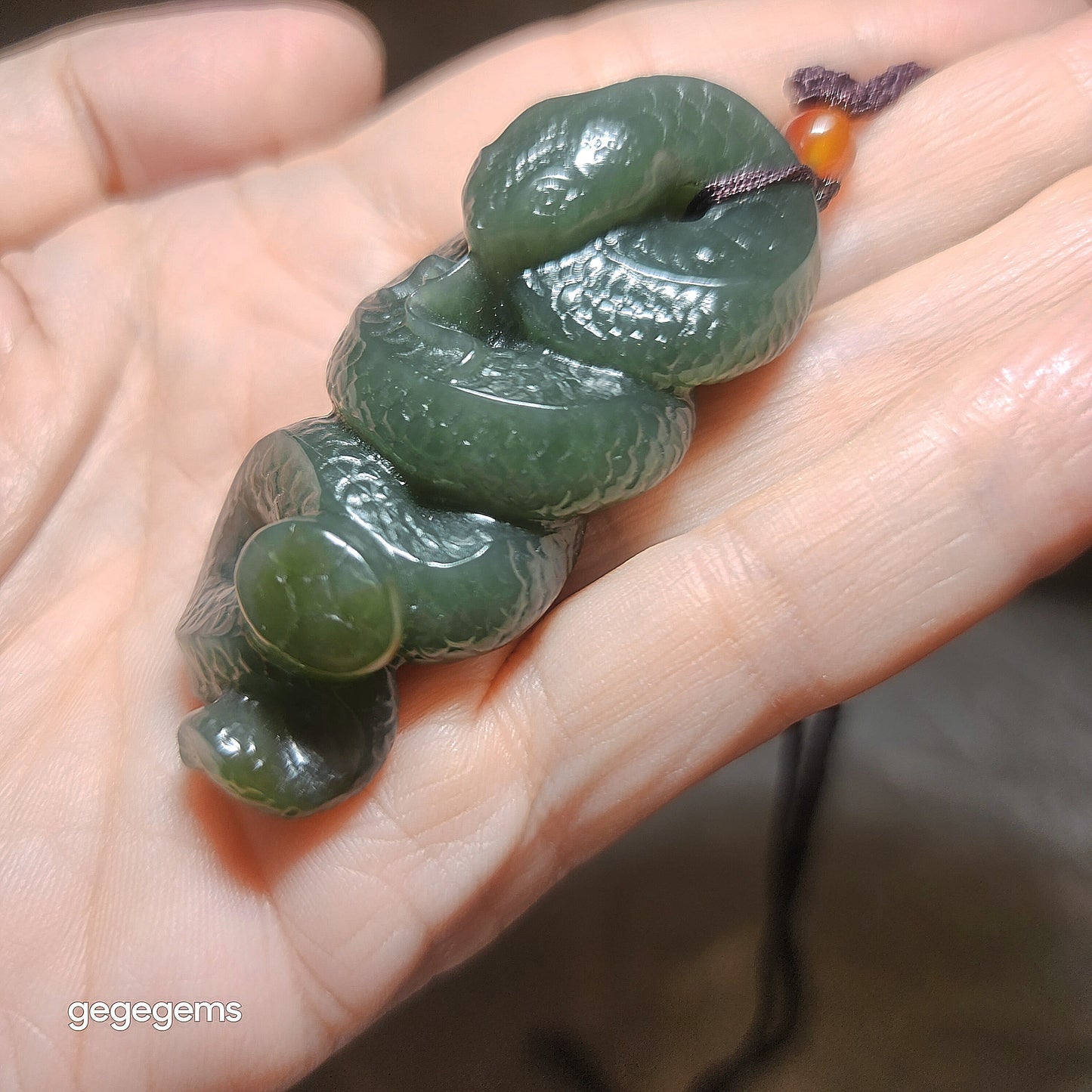 Premium Nephrite caramel brown blue green good greasiness 3 dimensional Snake Copper Coin Jade pendant (with certificate) 优质且末蓝调糖青白油润和田玉蛇铜钱吊坠(带证书)