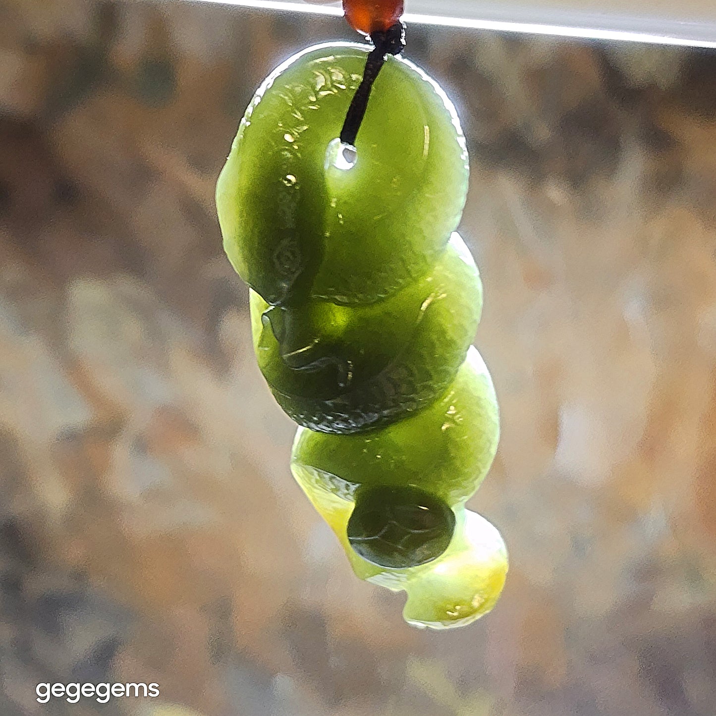 Premium Nephrite caramel brown blue green good greasiness 3 dimensional Snake Copper Coin Jade pendant (with certificate) 优质且末蓝调糖青白油润和田玉蛇铜钱吊坠(带证书)