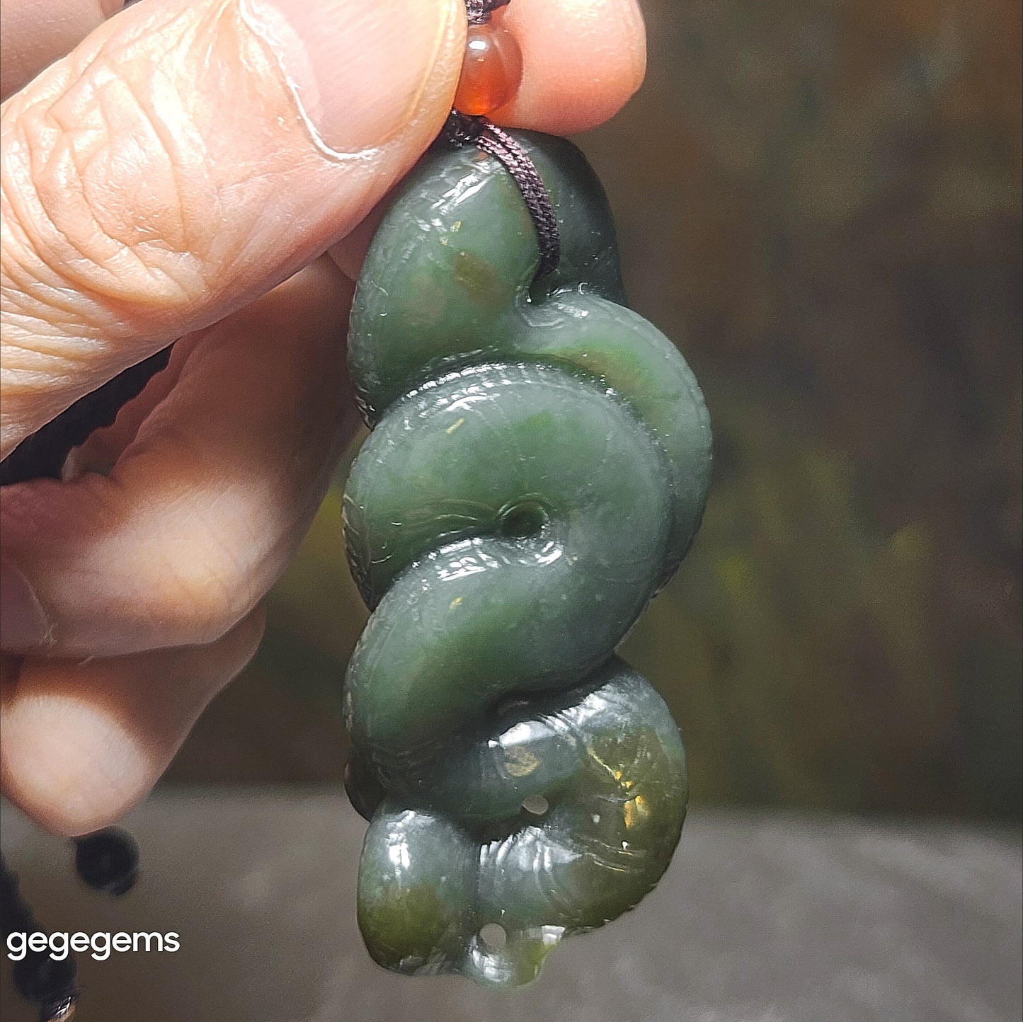 Premium Nephrite caramel brown blue green good greasiness 3 dimensional Snake Copper Coin Jade pendant (with certificate) 优质且末蓝调糖青白油润和田玉蛇铜钱吊坠(带证书)