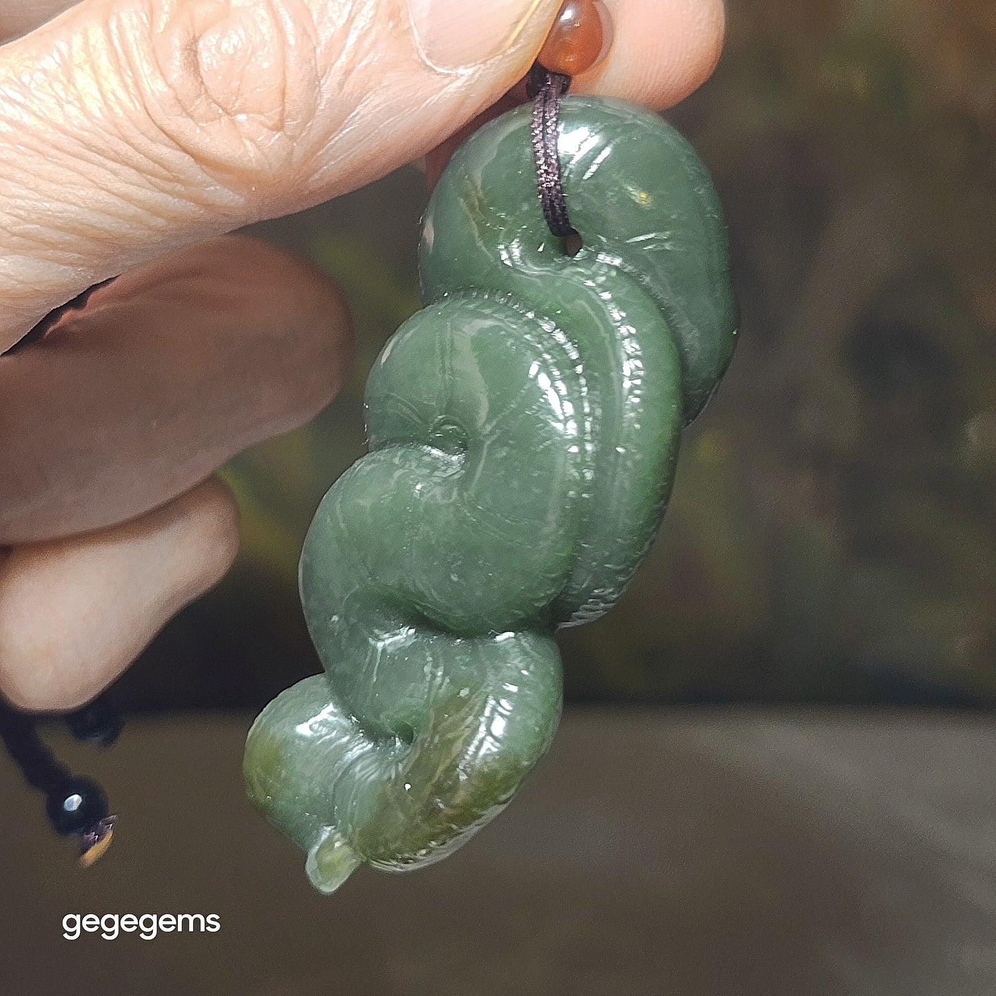 Premium Nephrite caramel brown blue green good greasiness 3 dimensional Snake Copper Coin Jade pendant (with certificate) 优质且末蓝调糖青白油润和田玉蛇铜钱吊坠(带证书)