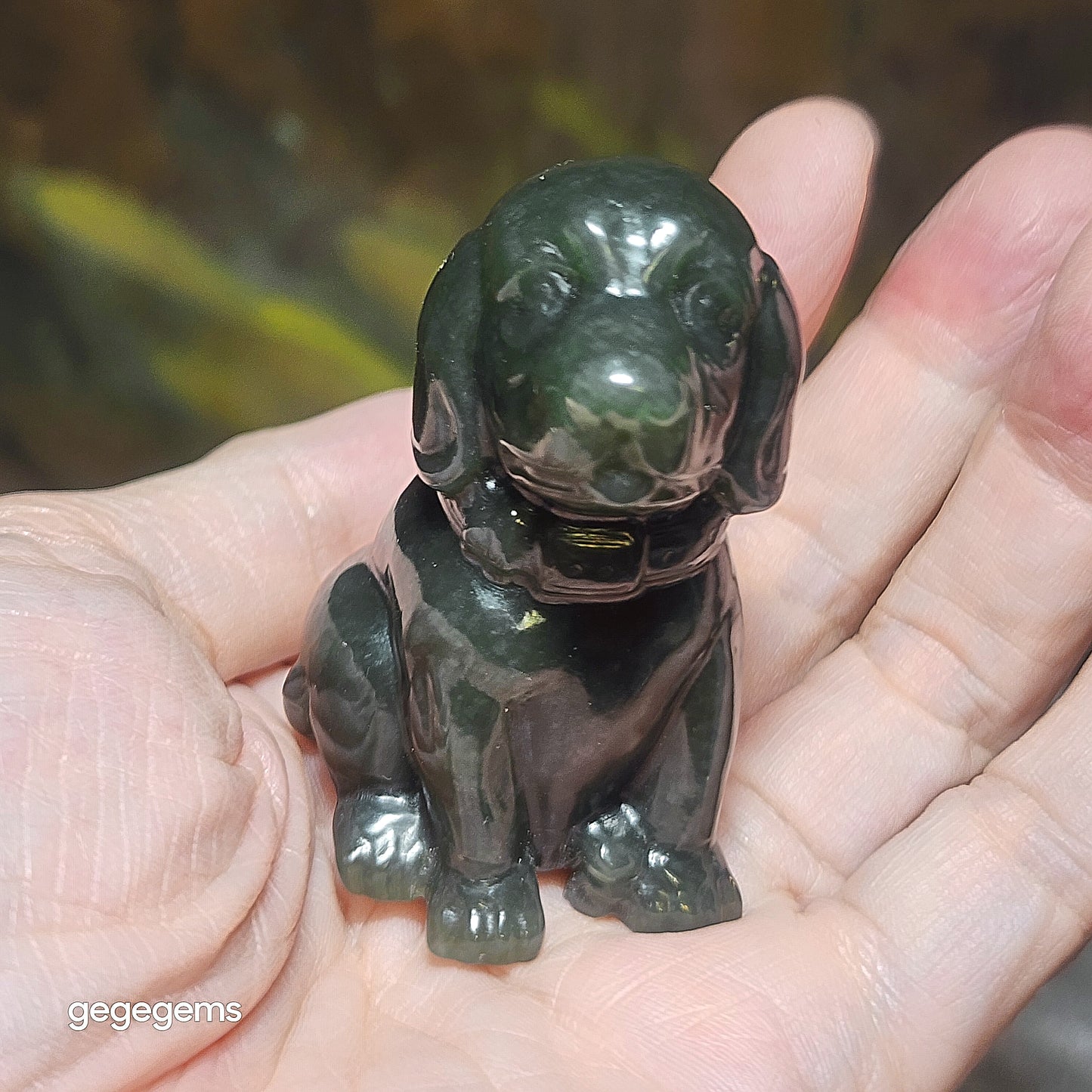 Premium Nephrite blue green good greasiness 3 dimensional Dog display home decor handheld (with certificate) 和田玉且末蓝绿油润立体旺财小狗茶宠小摆件手把(带证书)