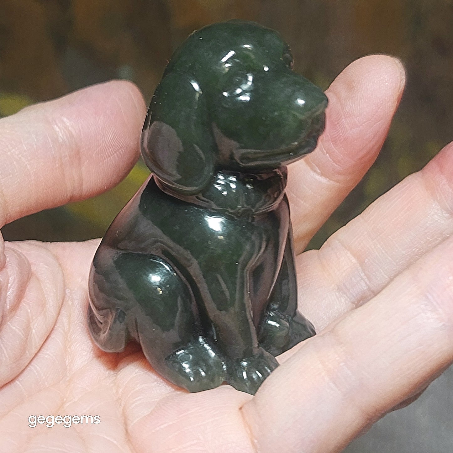 Premium Nephrite blue green good greasiness 3 dimensional Dog display home decor handheld (with certificate) 和田玉且末蓝绿油润立体旺财小狗茶宠小摆件手把(带证书)