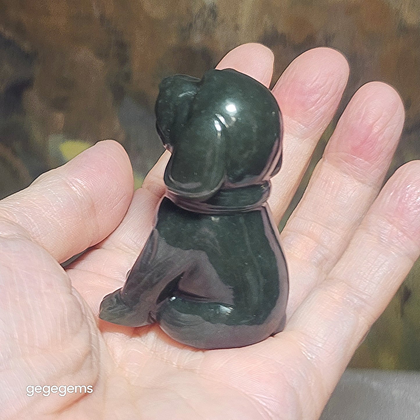 Premium Nephrite blue green good greasiness 3 dimensional Dog display home decor handheld (with certificate) 和田玉且末蓝绿油润立体旺财小狗茶宠小摆件手把(带证书)