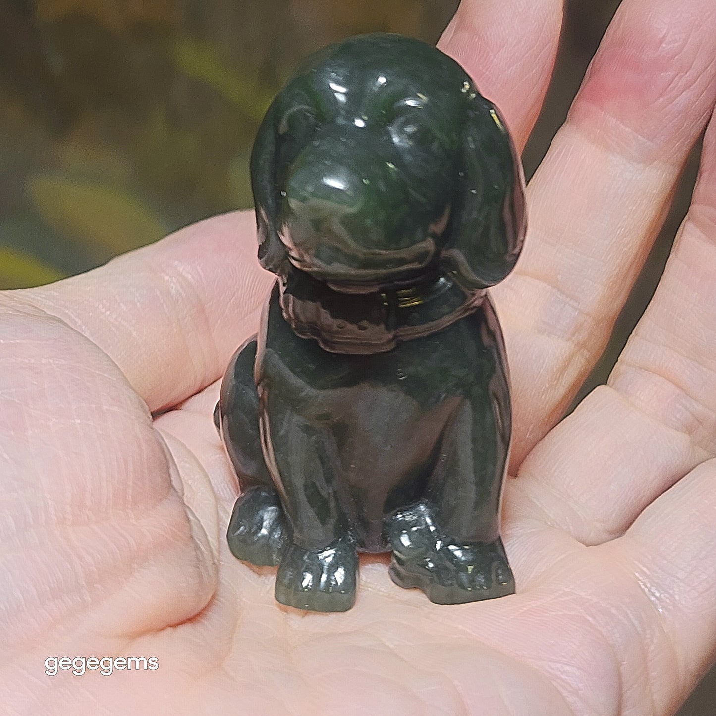 Premium Nephrite blue green good greasiness 3 dimensional Dog display home decor handheld (with certificate) 和田玉且末蓝绿油润立体旺财小狗茶宠小摆件手把(带证书)