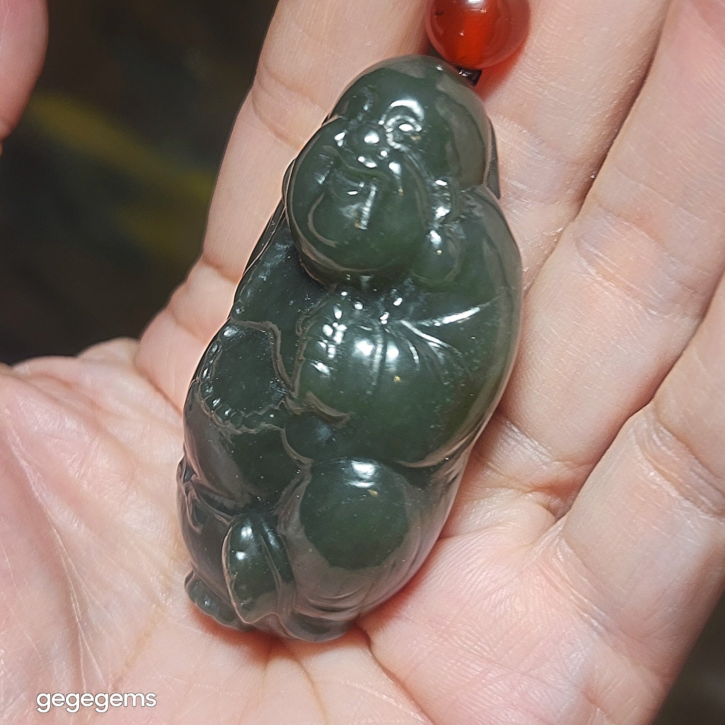 Premium Nephrite blue green good greasiness 3 dimensional Laughing Buddha handheld large pendant (with certificate) 和田玉且末蓝绿油润立体弥勒佛手把大吊坠(带证书)