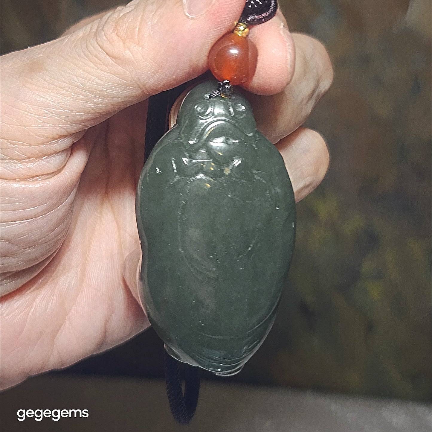 Premium Nephrite blue green good greasiness 3 dimensional Laughing Buddha handheld large pendant (with certificate) 和田玉且末蓝绿油润立体弥勒佛手把大吊坠(带证书)