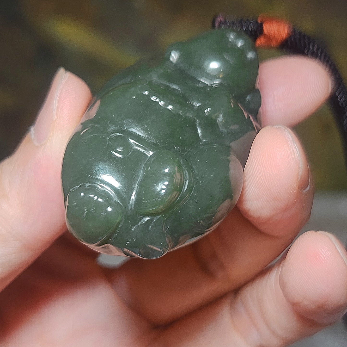Premium Nephrite blue green good greasiness 3 dimensional Laughing Buddha handheld large pendant (with certificate) 和田玉且末蓝绿油润立体弥勒佛手把大吊坠(带证书)