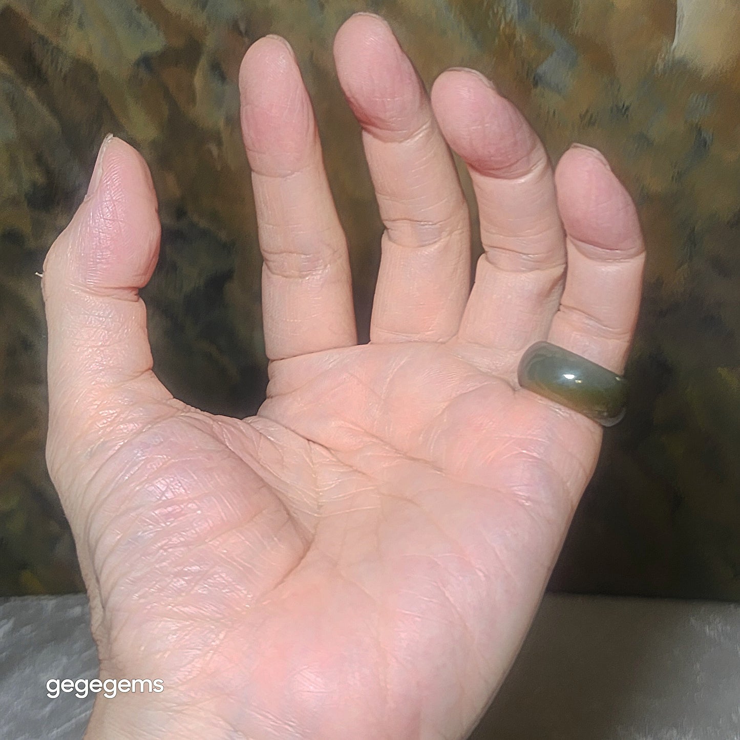 16.1mm Premium Nephrite caramel brown blue green good greasiness Jade ring (with certificate) 优质和田玉且末糖浅蓝绿油润戒指(带证书)