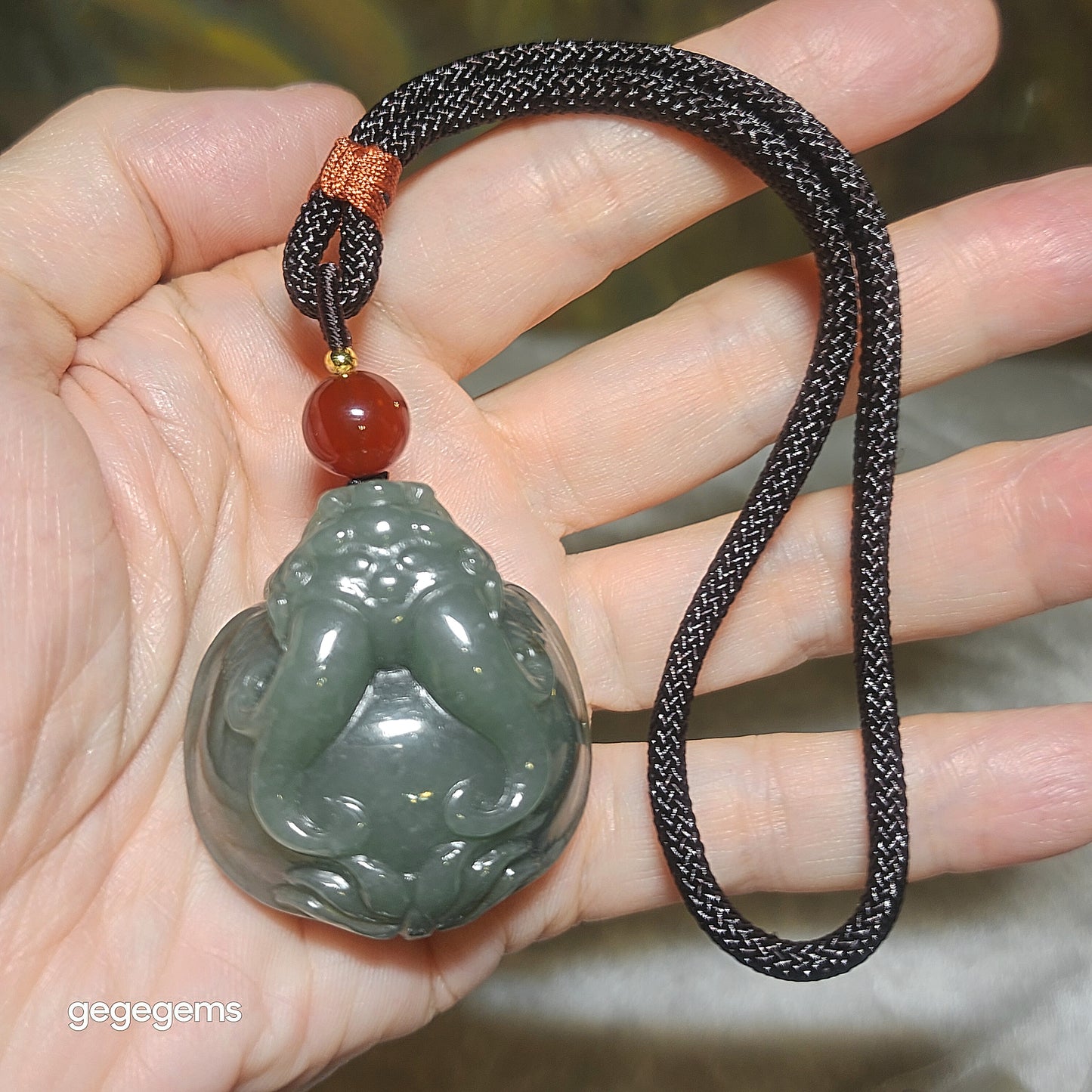 Premium Nephrite good greasiness light green with some caramel brown 3 dimensional Dragon Tortoise Jade handheld large pendant (with certificate) 优质和田玉且末青白糖油润立体龙龟手把大吊坠(带证书)