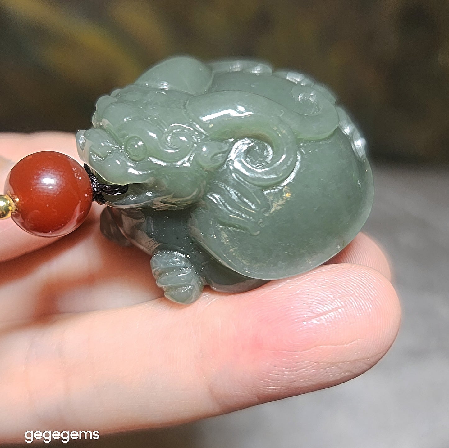 Premium Nephrite good greasiness light green with some caramel brown 3 dimensional Dragon Tortoise Jade handheld large pendant (with certificate) 优质和田玉且末青白糖油润立体龙龟手把大吊坠(带证书)