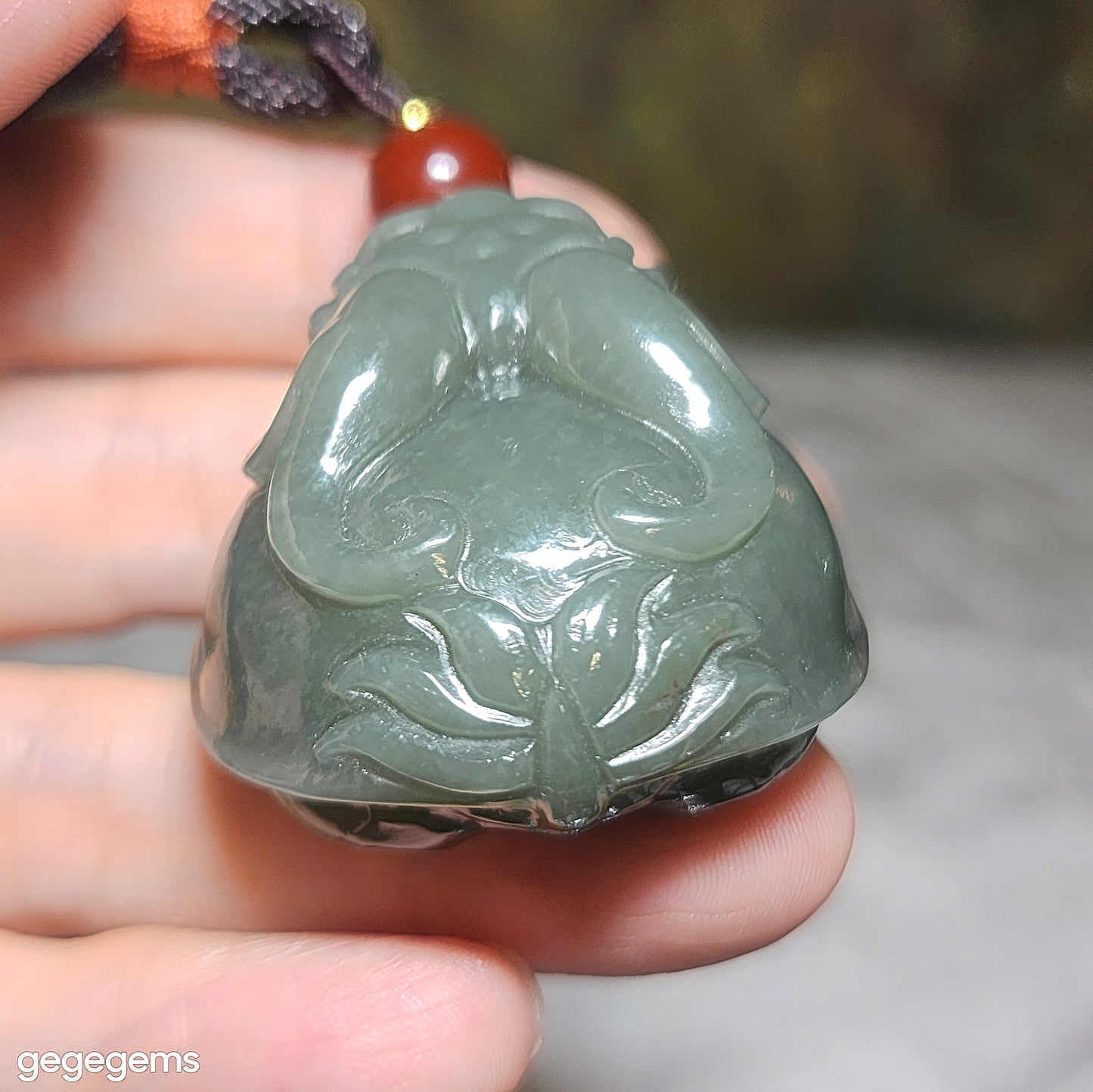 Premium Nephrite good greasiness light green with some caramel brown 3 dimensional Dragon Tortoise Jade handheld large pendant (with certificate) 优质和田玉且末青白糖油润立体龙龟手把大吊坠(带证书)