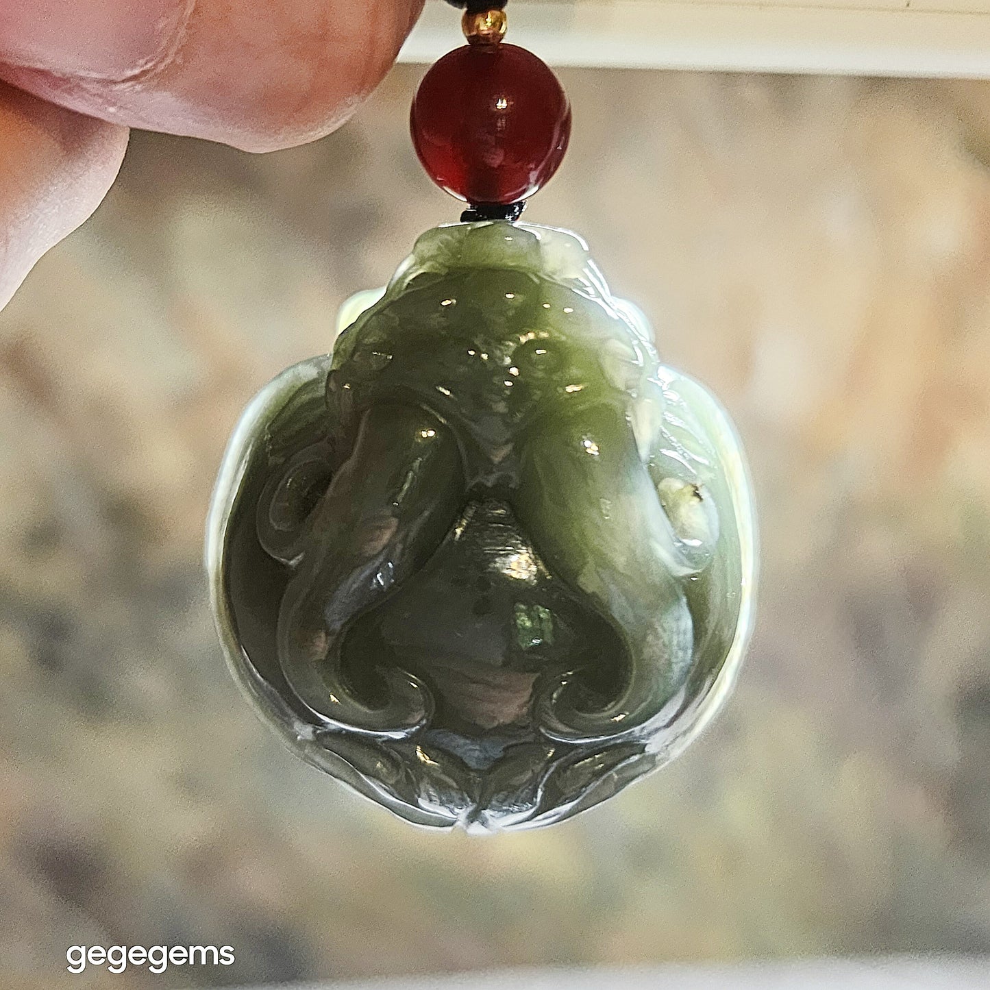 Premium Nephrite good greasiness light green with some caramel brown 3 dimensional Dragon Tortoise Jade handheld large pendant (with certificate) 优质和田玉且末青白糖油润立体龙龟手把大吊坠(带证书)