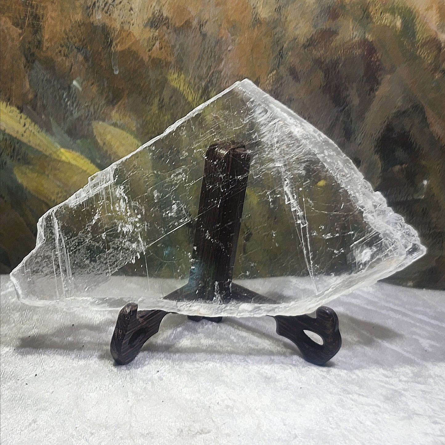 Premium 450 grams raw Selenite very transparent handheld decor display [Natural Crystal] 精品超透天然透石膏原石手把小摆件