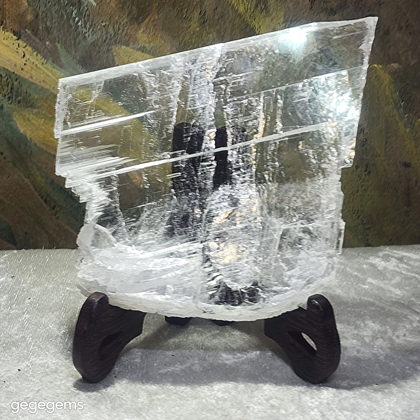Premium 258 grams raw Selenite good transparency handheld decor display [Natural Crystal] 精品超透天然透石膏原石手把小摆件