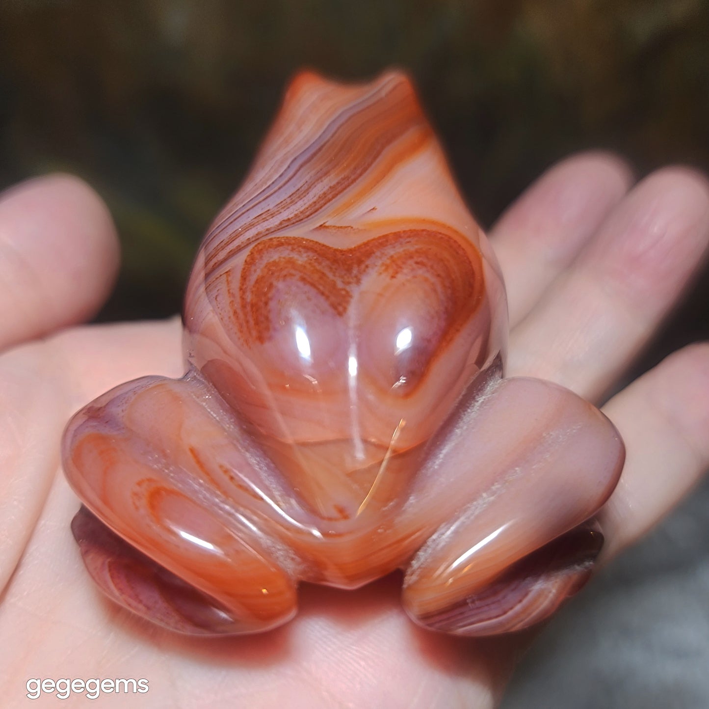 Gegegems premium natural Sardonyx 3 dimensional Frog handheld display [Natural crystal] 精品天然缠丝玛瑙立体青蛙把件摆件