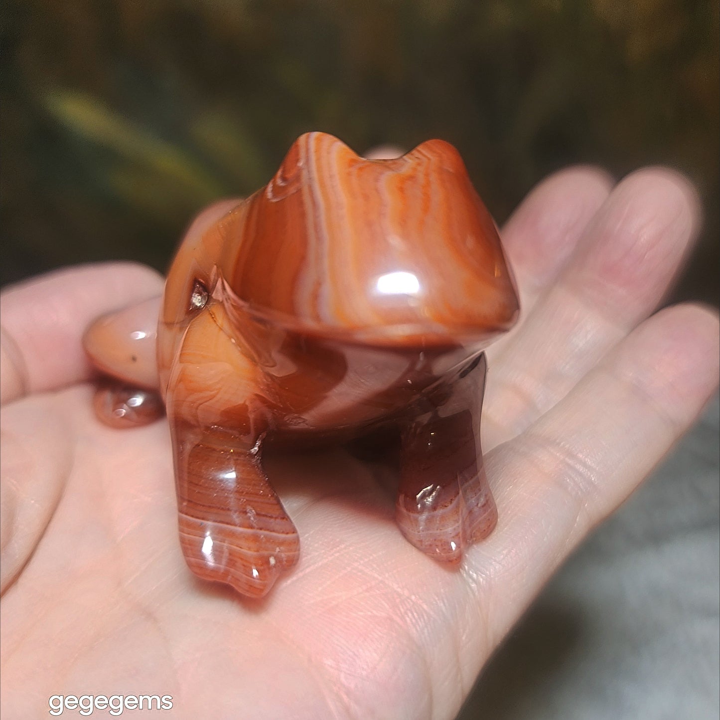 Gegegems premium natural Sardonyx 3 dimensional Frog handheld display [Natural crystal] 精品天然缠丝玛瑙立体青蛙把件摆件
