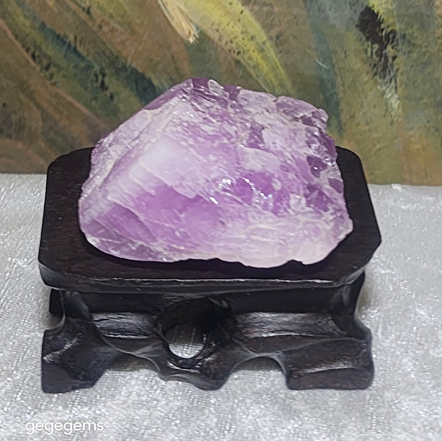 Gegegems 91 grams premium lilac purple raw Kunzite handheld decor display [Natural Crystal] 精品天然紫锂辉石原石手把摆件