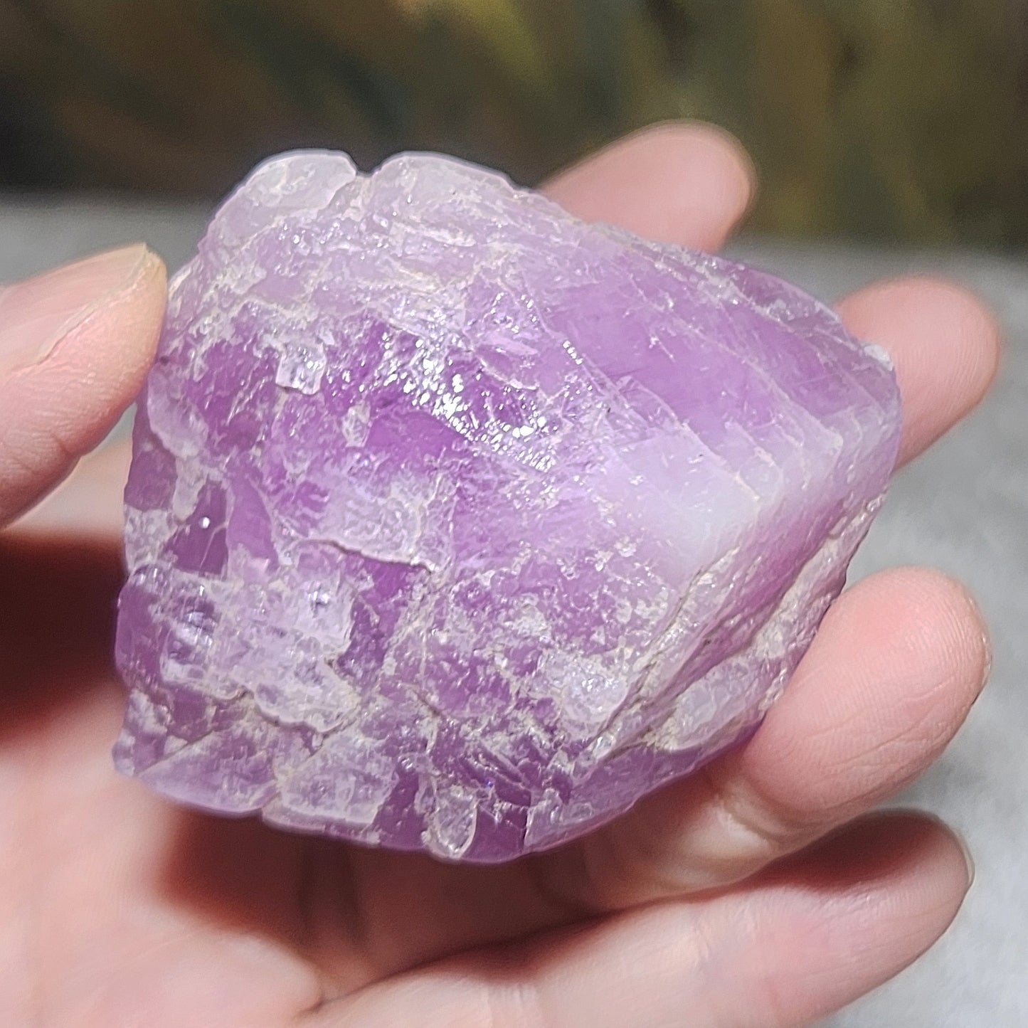 Gegegems 91 grams premium lilac purple raw Kunzite handheld decor display [Natural Crystal] 精品天然紫锂辉石原石手把摆件