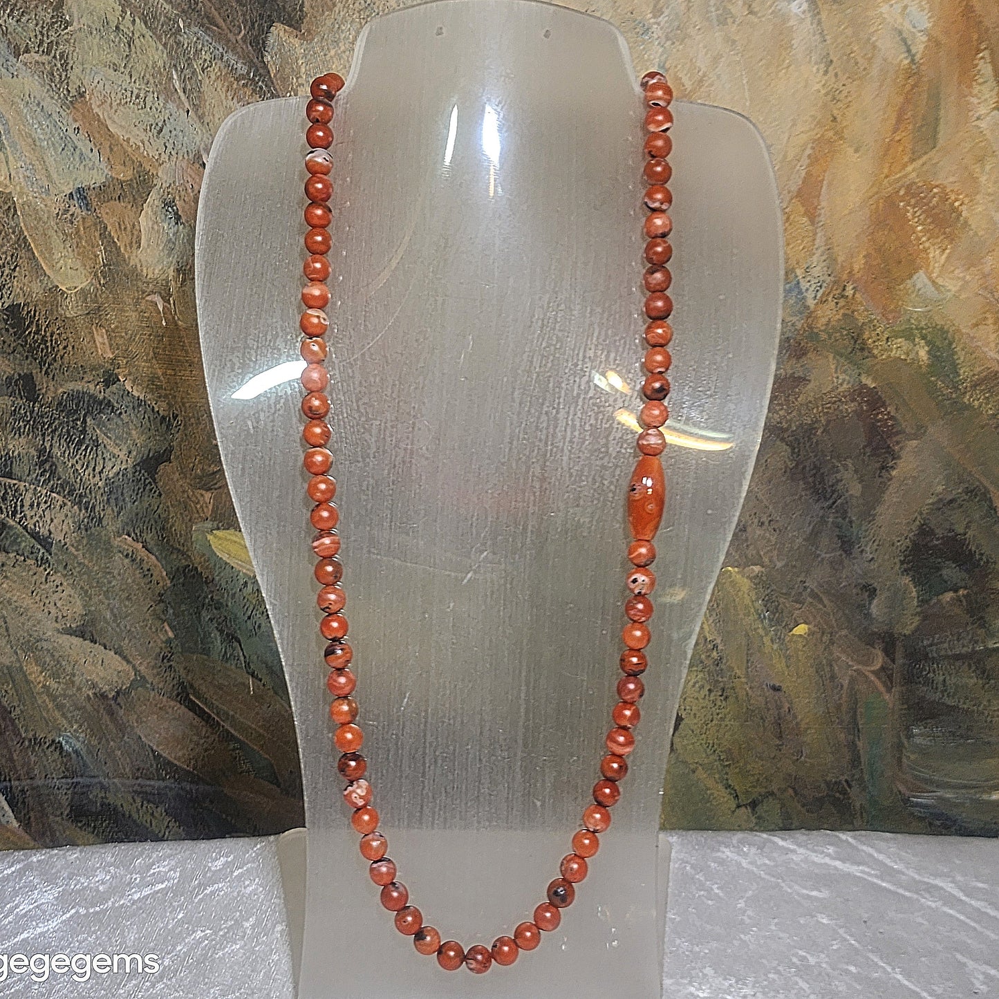 Gegegems Creation premium 8.2mm  Baoshan Nan Hong white Lianpu 108 beads & Kunming Nan Hong barrel bead necklace [Natural Crystal] 精品保山南紅満色白脸谱108配云南昆明南红桶珠项链