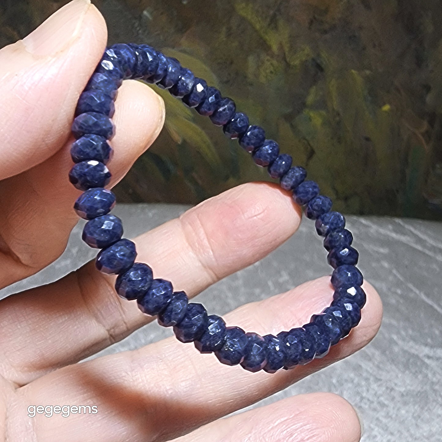 Gegegems Premium 6.2mm faceted raw blue Sapphire bracelet [Natural Crystal] 优质蓝宝石原石切面手链