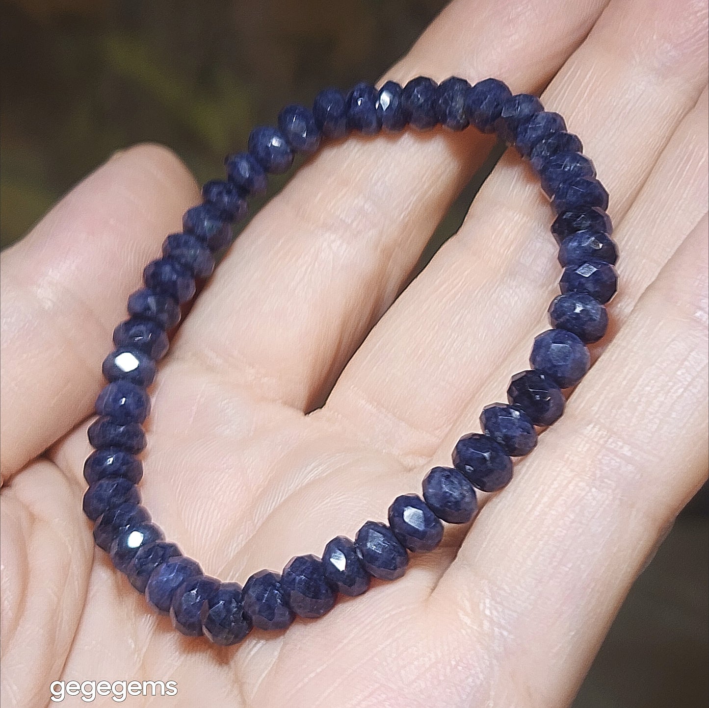 Gegegems Premium 6.2mm faceted raw blue Sapphire bracelet [Natural Crystal] 优质蓝宝石原石切面手链