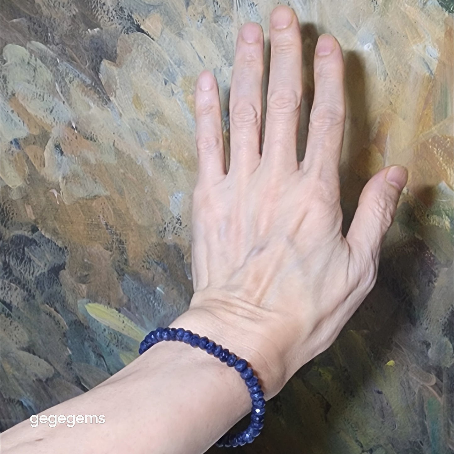 Gegegems Premium 6.2mm faceted raw blue Sapphire bracelet [Natural Crystal] 优质蓝宝石原石切面手链