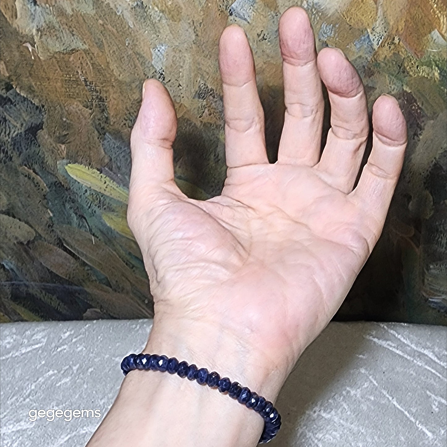 Gegegems Premium 6.2mm faceted raw blue Sapphire bracelet [Natural Crystal] 优质蓝宝石原石切面手链