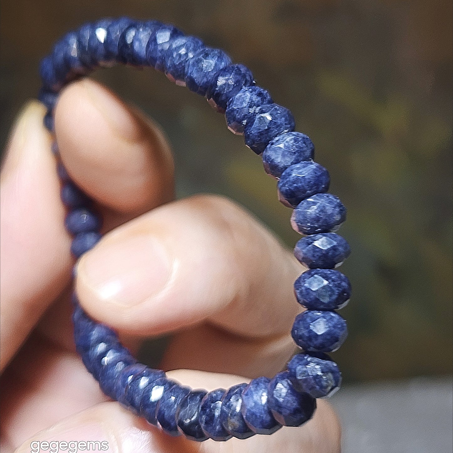Gegegems Premium 6.2mm faceted raw blue Sapphire bracelet [Natural Crystal] 优质蓝宝石原石切面手链