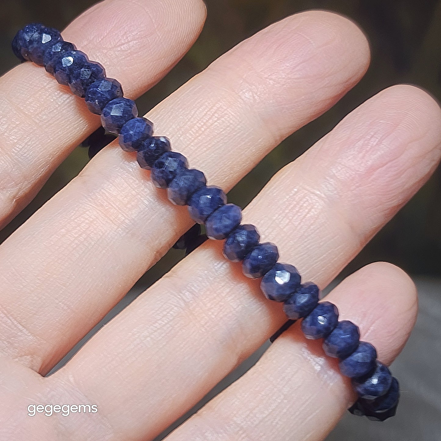 Gegegems Premium 6.2mm faceted raw blue Sapphire bracelet [Natural Crystal] 优质蓝宝石原石切面手链
