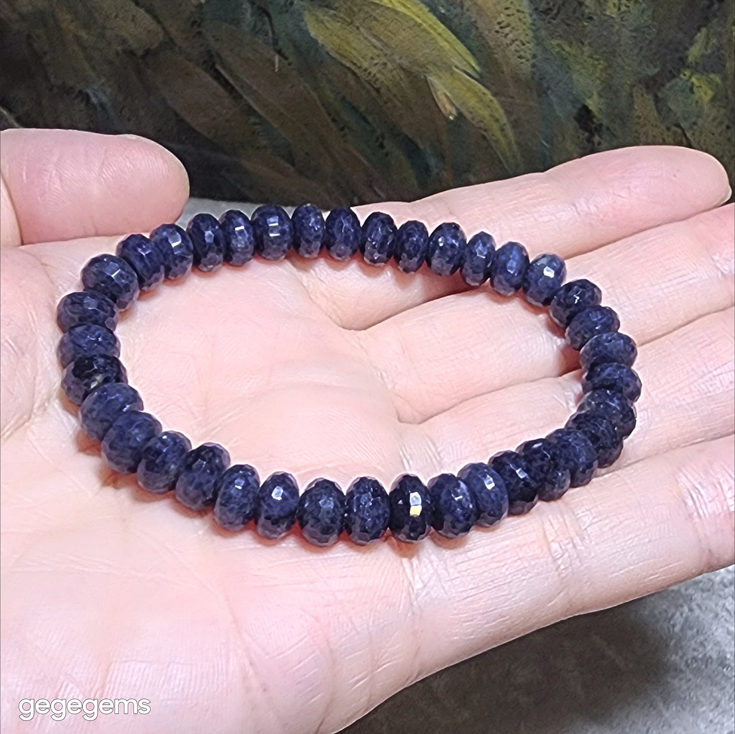 Gegegems premium 7.8mm faceted raw blue Sapphire bracelet [Natural Crystal] 精品蓝宝石原石切面手链