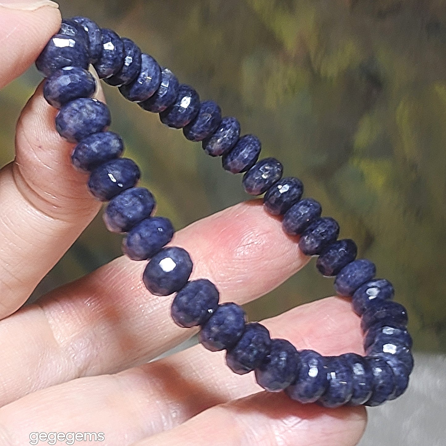 Gegegems premium 7.8mm faceted raw blue Sapphire bracelet [Natural Crystal] 精品蓝宝石原石切面手链