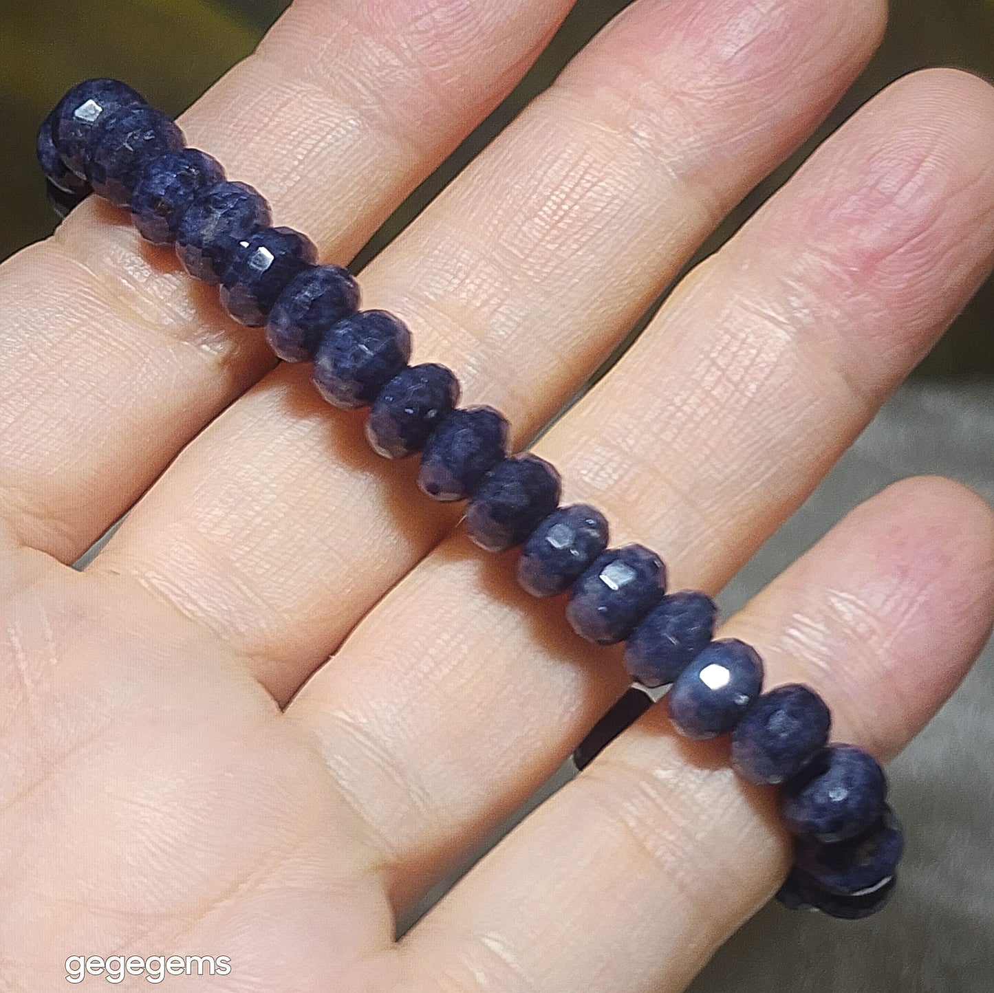 Gegegems premium 7.8mm faceted raw blue Sapphire bracelet [Natural Crystal] 精品蓝宝石原石切面手链